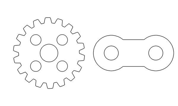 The same gear and plate as closed outlines