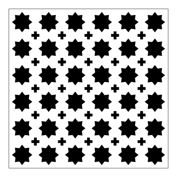 A panel pattern of stars and crosses inside a frame